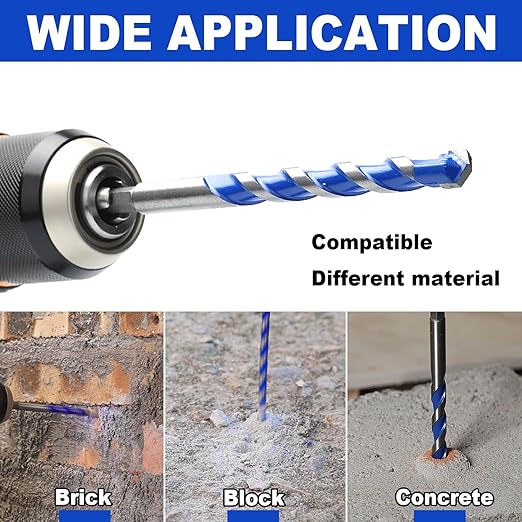 10 Pack 1/8 to 1/2 inch Concrete Drill Bit Set,Masonry Drill Bit Set with Hex Shank,Carbide Tip Drill Bits for Concrete, Tile,Brick, Plastic, Cement,Glass and Ceramic (1/8" - 1/2"竊?0 Pcs竊?
