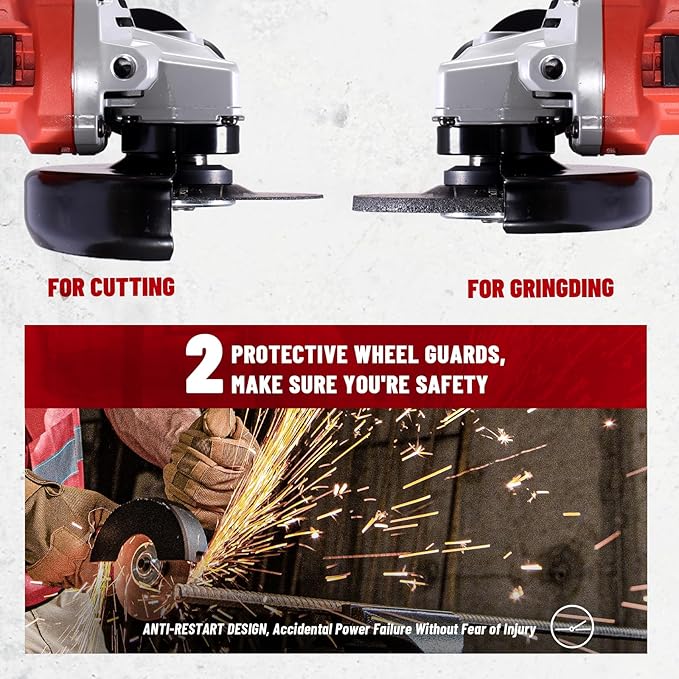 9.0 Amp Angle Grinder, 4-1/2 Inch Electric Grinder Power Tool, 11800 RPM, Auxiliary Handle and 2 Safety Guards, 6 Piece Discs, Copper Angle Grinder for Cutting, Grinding, Polishing (KSM17-115B)