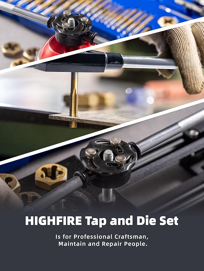 HIGHFIRE 60pcs SAE & Metric Tap and Die Set with Storage Case, Essential Threading Tool for Cutting External Internal Threads and Repair Damaged Threads