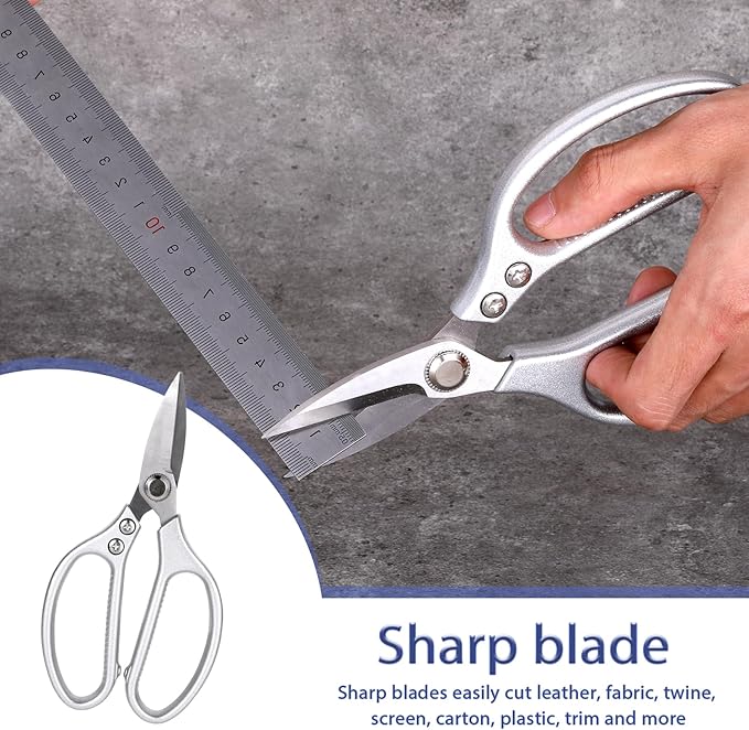 All Metal Scissors Stainless Steel Short Blades Sharp Cutting Heavy Duty Shears Large Handle Scissors for Carpet Cardboard Wires Crafting Sewing Fabric Leather Cloth Tailor Belts Office Home