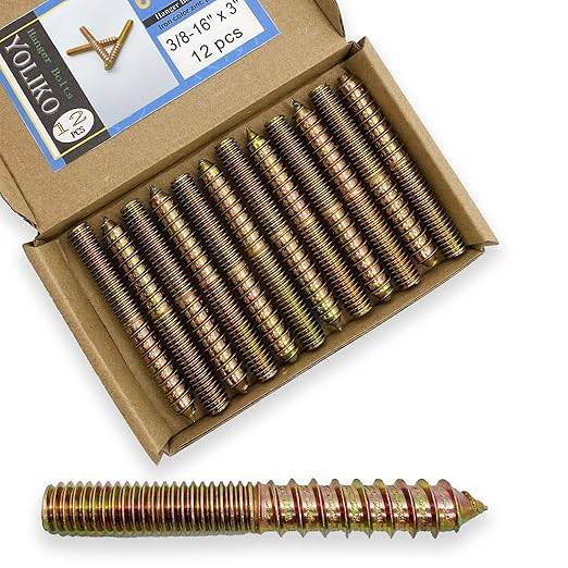 12 Pack 3/8-16 x 3 Inch Hanger Bolts 3/8-16" Double Headed Bolts 3/8 Wood Dowel Screw Self-Tapping Screw Hanger Bolts for Furniture Double Head Threaded Rods Bolt 75mm Length