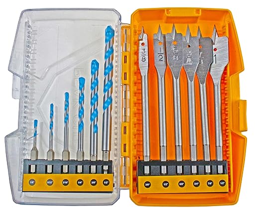 12Pcs Masonry Drill Bit and Wood Spade Drill Bit Drill Mason Stone Concrete Woodworking