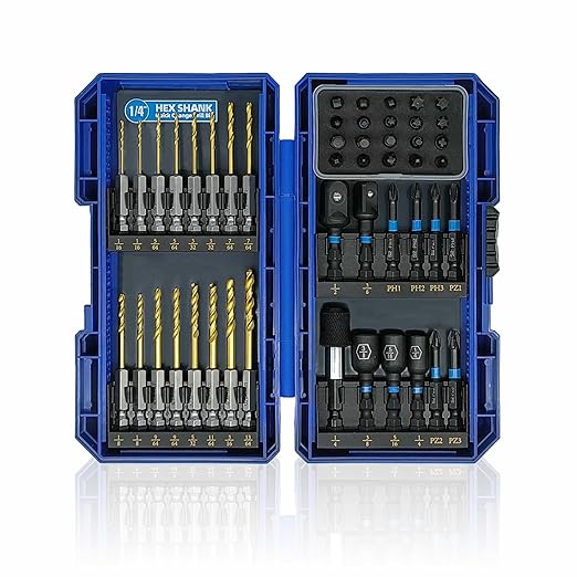 HIGHFIRE 48PCS Impact Screwdriver Bit and Drill Bit Set for Wood Metal Drilling & Screw Driving, Full Combo Kit Assorted in Index Carrying Case