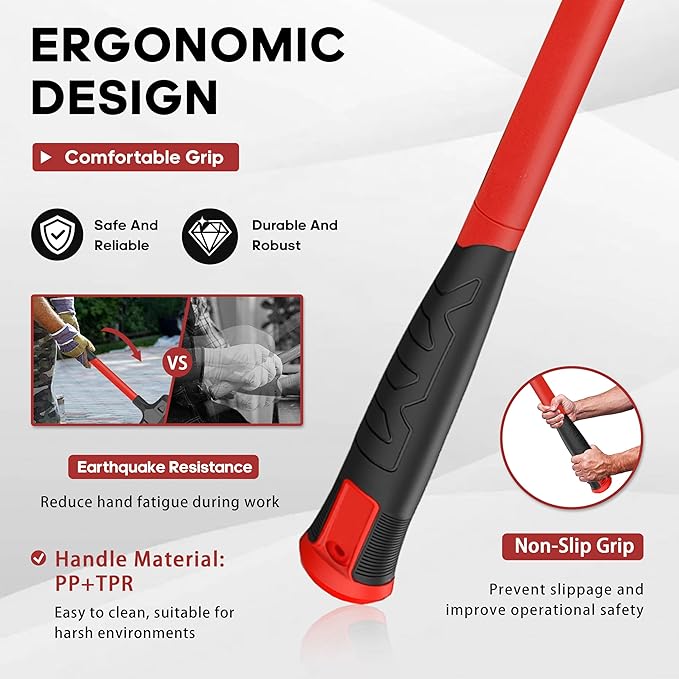 YIYITOOLS 9LB Dead Blow Hammer, 33” Long, One-Piece Forged Carbon Steel, Steel Ball-Filled Head, Ergonomic Anti-Vibration Rubber Grip, Spark and Rebound Resistant, 9-Pound Head, 154oz