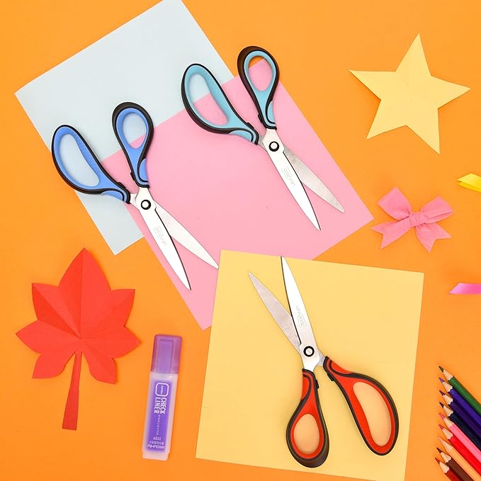 8.5 Inch Left Handed Scissors for Left Handed Supplies & Gifts, 3-Color Comfort Grip,Sharp Pointed Tip for Precise Control,Ideal for Adult, Office, Craft, Fabric, Kitchen, School.