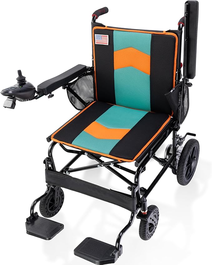 Goldseason 22??Widest Seat Electric Wheelchairs for Adults - Foldable Portable Lightweight Motorized Wheelchair, 500W Motor, 15 Mi Range & 350lb Load Capacity, Home, Park, Travel & All-Terrain, Orange