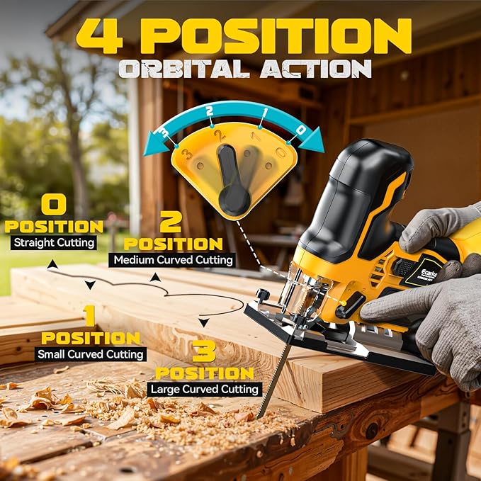 Ecarke Cordless&Brushless Jig Saw Compatible With Dewalt MAX 20V(Only Tool), 3800RPM, 7 Speeds Dial Control, Free-Tool ±45° Bevel Cuts, 4 Orbital Action, Dust Blows and 6 Blades For Cutting