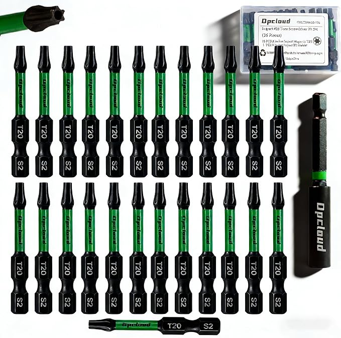 T20 Impact Screwdriver Bit Set, 26 Pieces 2?쒾2 Steel Magnetic #20 Torx Tips Driver Power Bit Set with Extension Impact Bit Holder