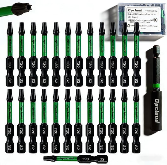 T20 Impact Screwdriver Bit Set, 26 Pieces 2?쒾2 Steel Magnetic #20 Torx Tips Driver Power Bit Set with Extension Impact Bit Holder