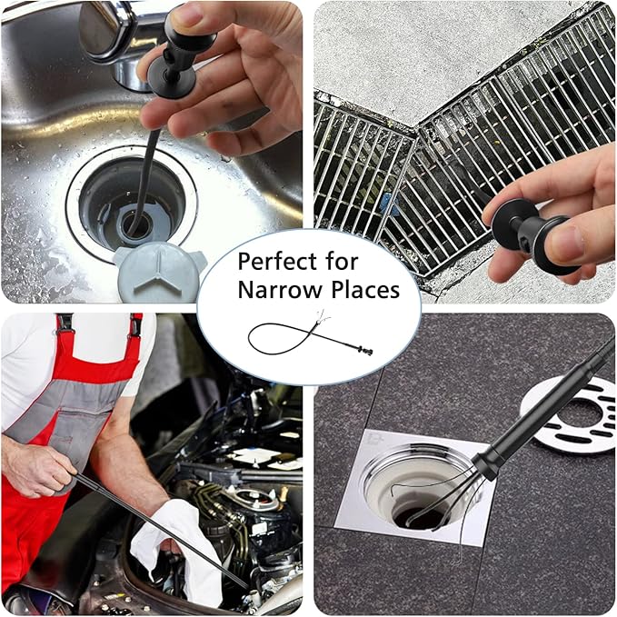 Housolution 28.34in Grabber Tool Magnetic Four-Claw Picker, Bendable Hose Reacher Pickup Sweeper with LED Light Battery, Flexible Long Handy Reaching Assist Tool for Litter Pick/Home Sink/Drain, Black