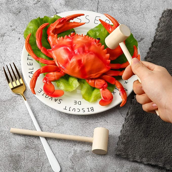 18 Pieces Mini Wooden Crab Lobster Mallets Seafood Shellfish Crab Hammer Solid Hardwood Hammer for Breakable Chocolate Heart, Cracking Seafood Tool and Craft