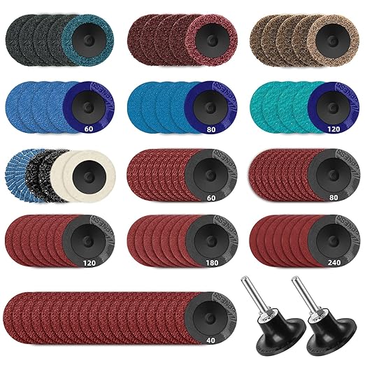 108Pcs Sanding Discs Set 2 inch Quick Change Disc with 1/4 inch Holder Surface Conditioning Disc for Die Grinder Surface Prep Strip Grind Polish Burr Finish Rust Paint Removal