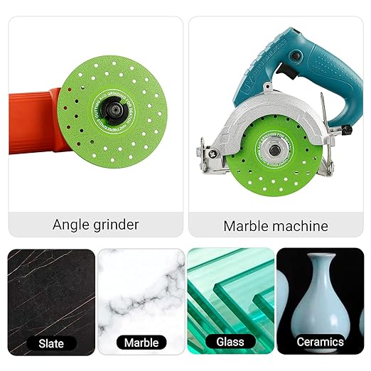 LOZLIN 3PCS 115MM Vacuum Brazed Ultra-Thin Multi-Pore Flat Abrasive Sheet Disc for Porcelain Glass Ceramic Tile Granite Marble Diamond Saw Blade (Green Porous, 10)