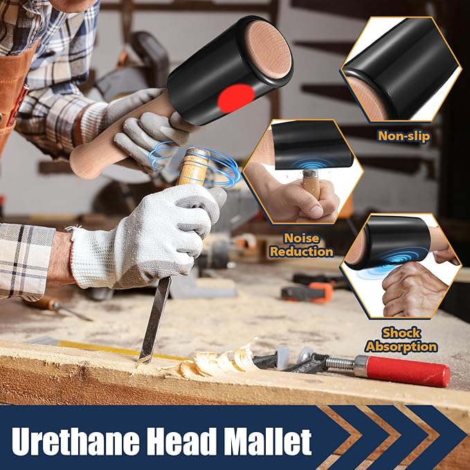 Wood Carving Mallet – 15oz Non-Marring Urethane Head Mallet for Woodworking, Ergonomic Beechwood Handle Wood Carving Hammer for Chisels, Joinery, Dovetails, Mortise & Tenon