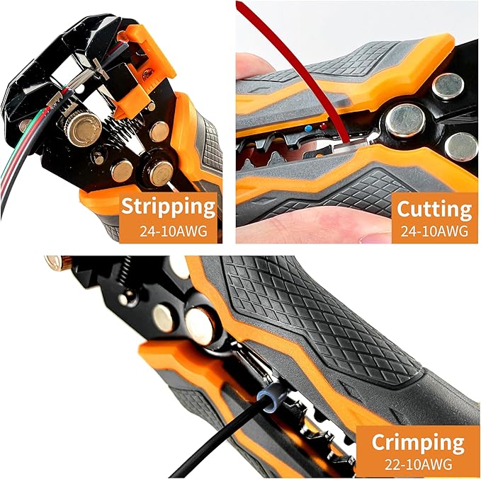 TULEDE Automatic Wire Stripper for 10-24 AWG, 8 Inch 3-in-1 Tool for Stripping, Cutting, and Crimping, Multi-Function Wire Strippers for Industrial and DIY Use