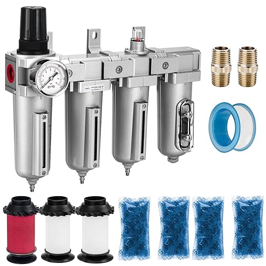 NANPU 3/4" NPT Industrial Grade 4 Stage Air Drying System - Double Particulate Filters, Coalescing Filter, Desiccant Dryer & Air Regulator, Metal Bowl, Manual Drain, for Paint Spray竊?Plasma Cutter