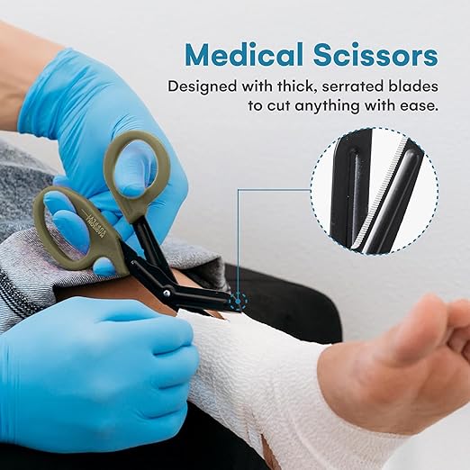 Madison Supply Trauma Shears - 7.5 Inch Green Medical Shears with Quality Stainless Steel, Non-Stick Fluoride-Coated Blades, High-Impact Handles - 2 Pack EMT Nurse Scissors (Black/Green)