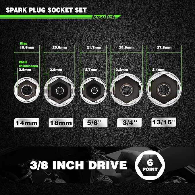 17-Pieces Drive Tool Accessory Set, Spark Plug Socket Set, Includes 1/4" & 3/8??Drive Extension Bar, Socket Adapter, Universal Joints, Spark Plug Sockets, Professional Socket Accessories, Cr-V