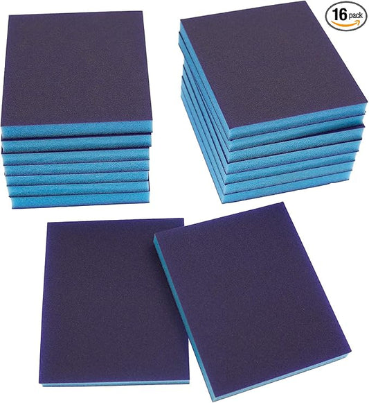 BokWin 16Pcs Sanding Sponge, 220 Grit Washable Sponge Sand Blocks, Wet and Dry Sanding Blocks for Plastic, Wood, Metal, Furniture (Superfine Grade)