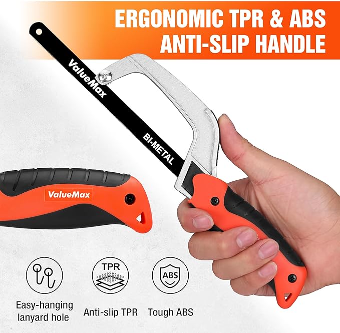 ValueMax Hacksaw, Mini Metal Saw Tool with Extra 1 Piece Bi-Metal 10 Inch Blade, Aluminum Small Hack Saw Cutter for Wood, PVC, Iron, Copper