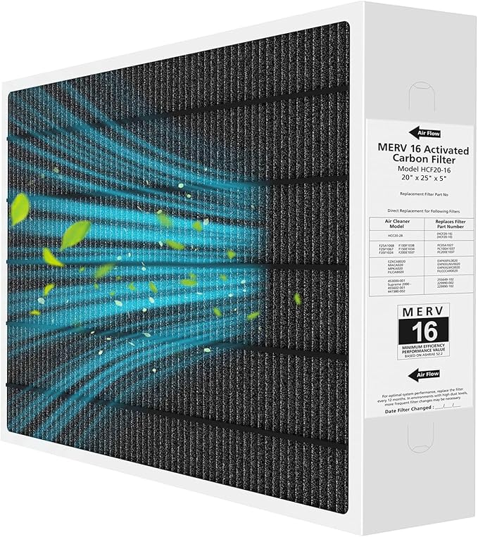 20x25x5 MERV 16 Air Filter Compatible with Lennox HCC20-28 MERV 16 Furnace Filter for HVAC System, Part Number HCF20-16, HCF20-10, 1 Pack