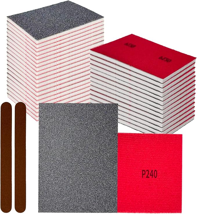26PCS Sanding Sponge, Washable and Reusable Sanding Blocks, Hook & Loop Wet Dry Sandpaper Block for Drywall Metal Wood Furniture and Model Polishing, 240 Grit Sand Paper Assortment Pack