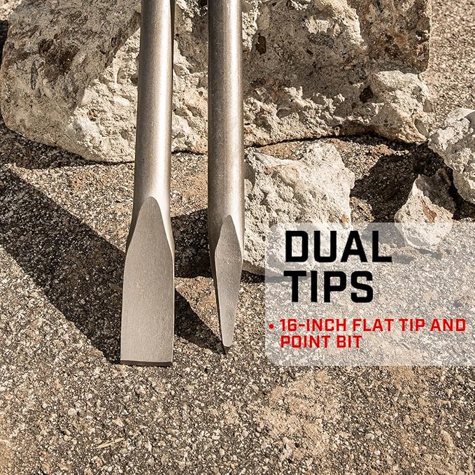 XtremepowerUS 2-Pieces 1-1/8" Hex Point and Flat Concrete Chisels for Electric Demolition Jack Hammer Bit Point Chisel Demolition Concrete Breaker