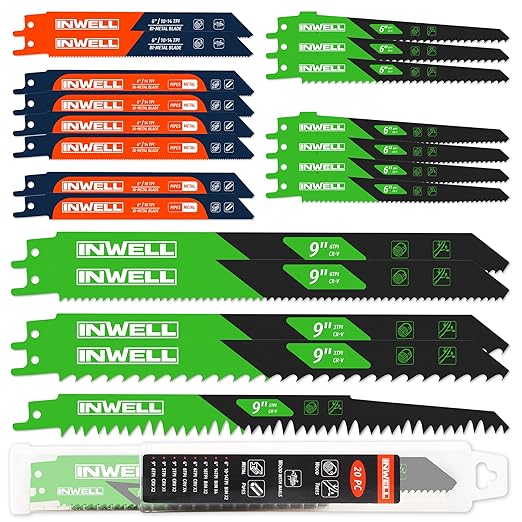 20-Piece Reciprocating Saw Blade Set, Professional Cutting Tool Kit for Tree Pruning, Metal Cutting and Common Materials in Homemade DIY Projects
