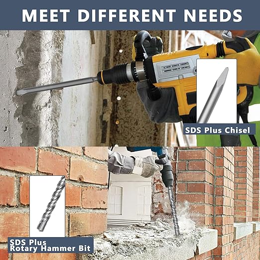 10 PCS 1/4 to 11/16 inch (6-18mm) SDS Plus Rotary Hammer Drill Bits and Chisel Set, 10 inch Length SDS Plus Masonry Drill Bits Set for Concrete, Brick, Cement，Masonry Work,10 inch Length Set
