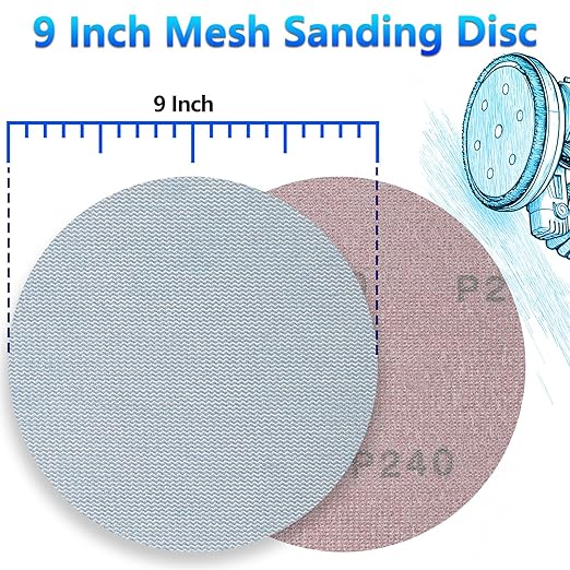9 Inch Premium Ceramic Mesh Sanding Disc 240 Grit, 25 Pack Round Hook and Loop Mesh Anti-Clogging Drywall Sandpaper Disc Dust Free for Drywall Sander