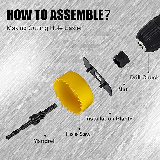 KATA Hole Saw Kit, 20 Pieces Hole Saw Set with 3/4"-6"(19-152mm) 13PCS Saw Blades, 2 Mandrels, 3 Drill Bits, 1 Installation Plate, 1 Hex Key, Ideal for Soft Wood, Plywood, Drywall, PVC, Yellow