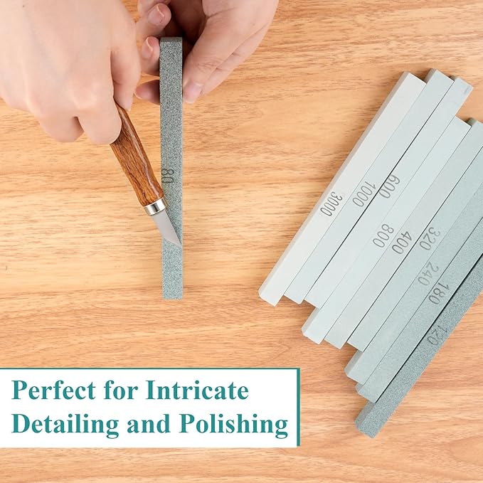Supkiir 20Pcs Rectangular Sharpening Stone Set, 80#-3000# Green Silicon Carbide Whetstone Stones Sticks, Honing Stone Sharpening Stones for Knives Polishing Carving Models Metal Cutting Tools