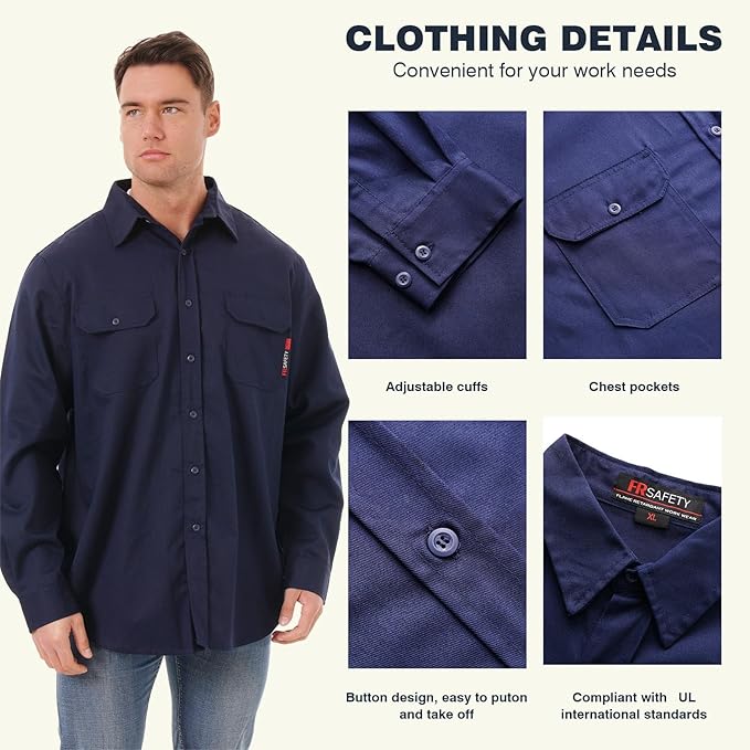 SKSAFETY 7oz FR Shirts for Men, Welding Shirt Hi Vis Flame Resistant 100% Cotton Fire Retardant Longsleeve Shirt CAT2