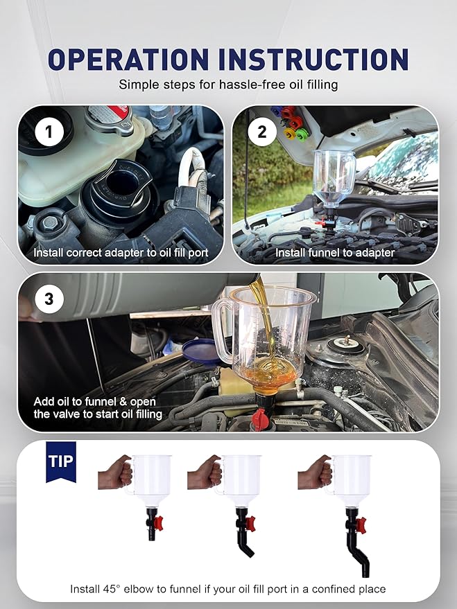 SMART JERRY - Spill-Proof Engine Oil Funnel Kit節쏰il Change Funnel w/ 12 Adapters & 2 Magnetic Adapter Organizer Boards節쏷ransparent Body w/Scale & Shut-Off Valve節쏹niversal Fit