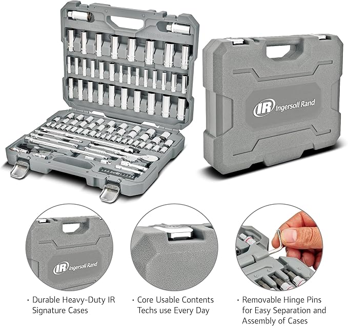 Ingersoll Rand 101 Piece SAE/Metric Master Mechanics Tool Set, Includes 1/4" & 3/8" Drive, 76 Sockets, 72-Tooth Seal-Head Ratchets, Tools & Accessories ??752020