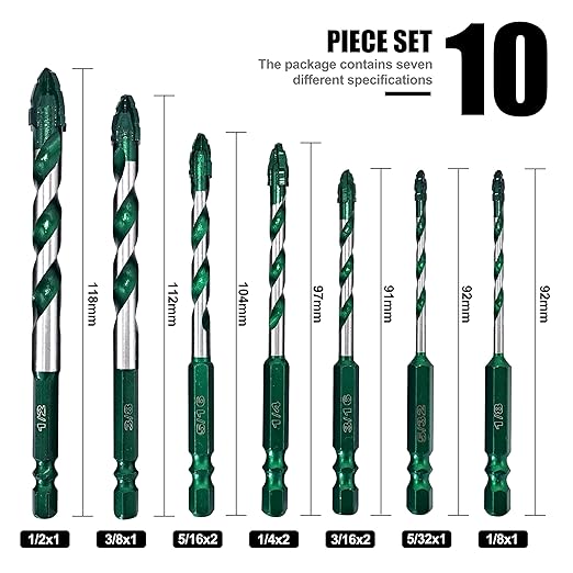 FEWELL Serrated Eccentric Masonry Drill Bit 10pcs, Four-Edge Serrated Concrete Drill Bit for Concrete Glass Brick Cement Tile Marble Wood (1/8??1/2??