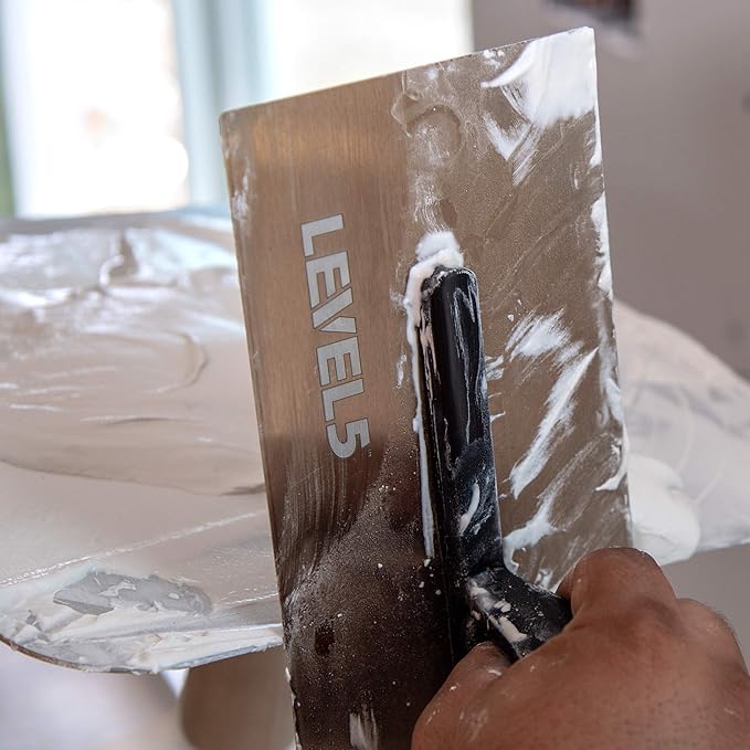 LEVEL5 12" x 4.75" Flex Drywall Curved Trowel, 0.5MM Blade | Triple-Hardened Stainless Steel, High-Impact Handle | Sheetrock Gyprock Wall-Board Plasterboard | 4-988