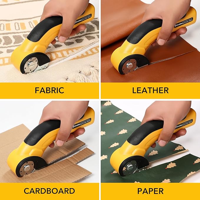 Electric Box Cutter, Cordless Electric Scissors With Safety Lock, USB Rechargeable Cardboard Cutter for Packages Leather Plastic（yellow）