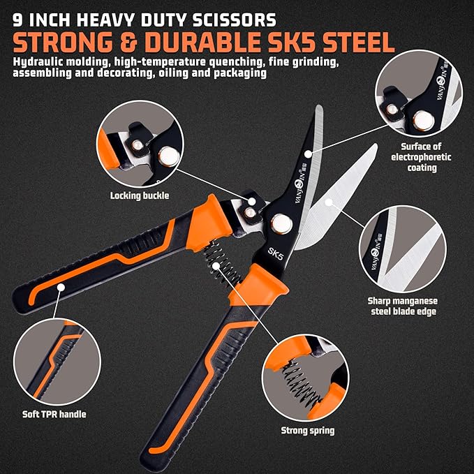 9'' Scissors Heavy Duty, Carpet Cutter with SK-5 Steel Blade, Multipurpose Carpet Cutting Scissors All Purpose for Carpet/Cardboard/Recycle