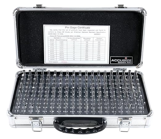 Accusize Industrial Tools - 190 Pc Precision Minus Class ZZ Pin Gauge Set, 0.061" to 0.250", 2" Length, Heat Treated, 60-62 RC, with Aluminum Case, M1(-) A