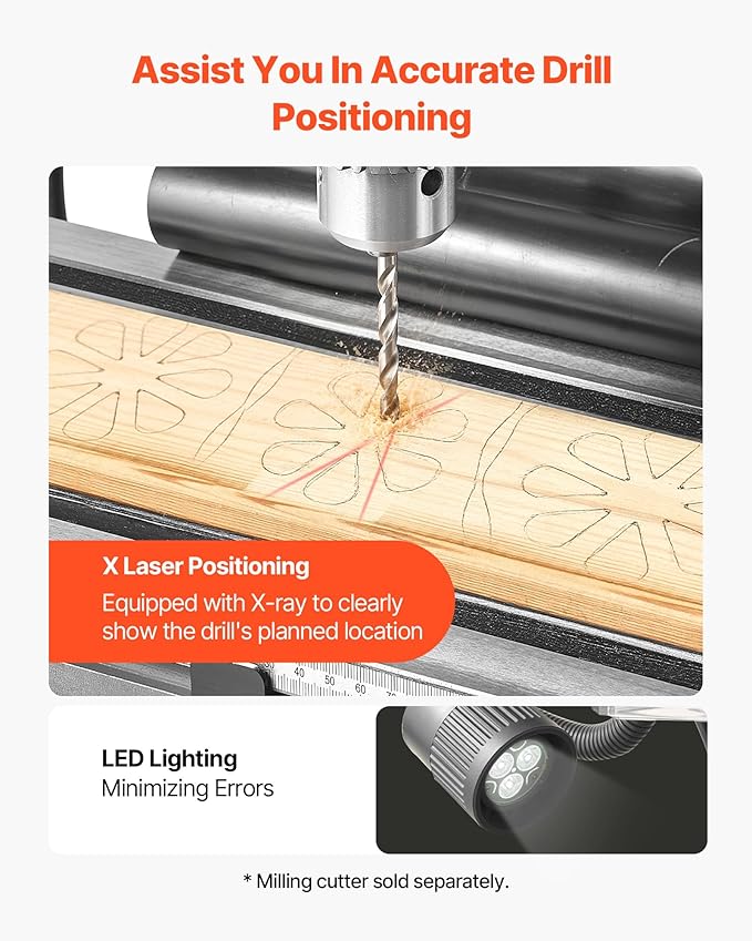 VEVOR 15.875-Inch Mill Drill Machine, 2 HP, Benchtop Milling Drill Press, 150-2560 RPM Adjustable Speed, with Rotating Vise, Laser and Work Light, Milling Drilling Machine, for Woodworking Light Metal