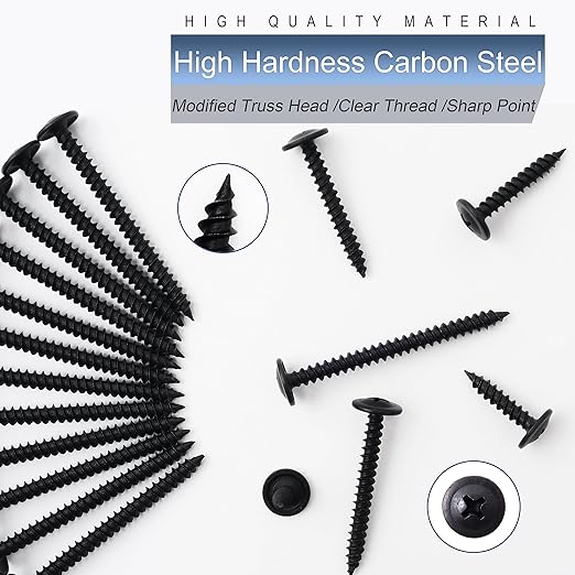 #8 Modified Truss Head Black Wood Screws Assortment Kit, 132 pcs, Phillips Drive, Wood Screws, Screws, Screws Assortment, Screws Set, 6 Sizes (1/2?? 3/4?? 1?? 1-1/4?? 1-1/2?? 2?? (Black)