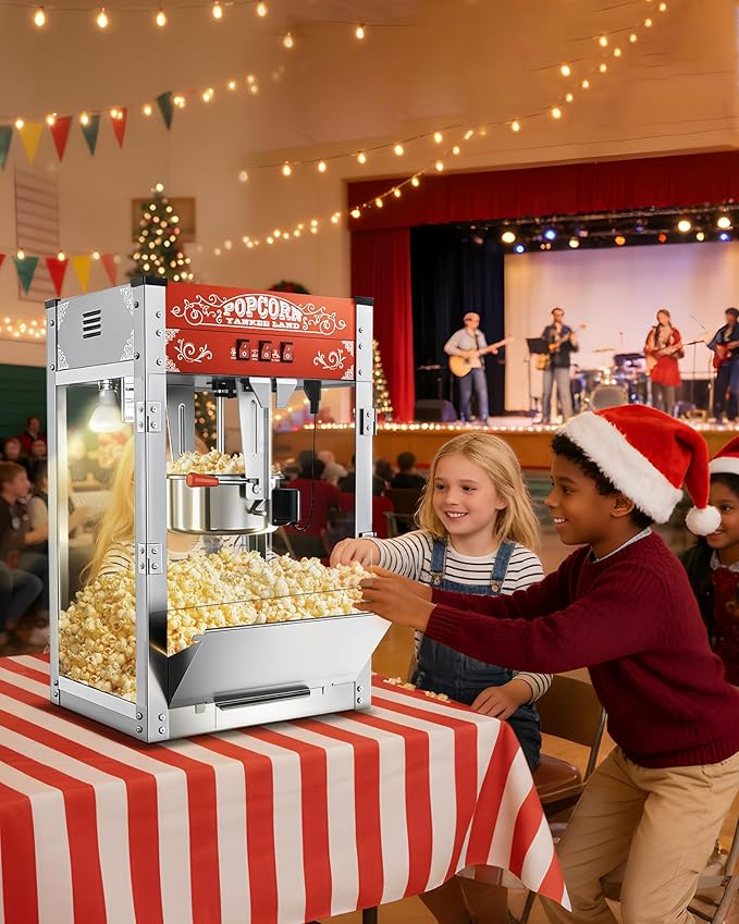 16 Oz Commercial Popcorn Machine, 1440 W, Movie Theater Popcorn Machine, Red Tabletop Pop Corn Machine with 3-Switch Control & Steel Frame Tempered Glass Doors