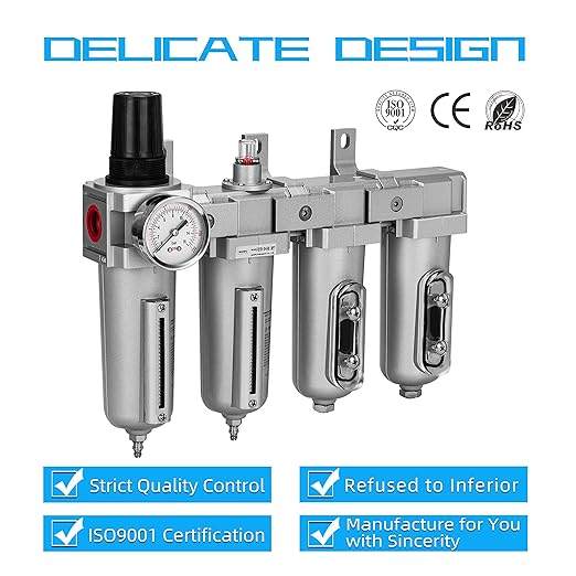 NANPU 3/4" NPT Industrial Grade 4 Stage Air Drying System - Particulate Filter, Coalescing Filter, Double Desiccant Dryers & Air Regulator, Metal Bowl, Manual Drain, for Paint Spray竊?Plasma Cutter