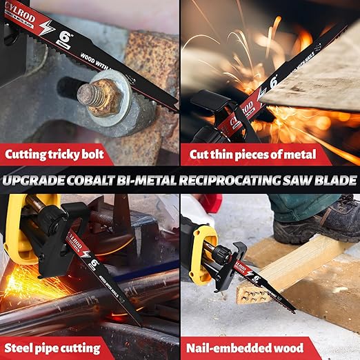 25 Pack 6 in 6/12 TPI Reciprocating Saw Blades for Sawzall Blades Metal Cutting,M42 Steel Cobalt Bi-Metal Blades for Nail-Embedded Wood Cutting,Stud Cutting Replace for Milwaukee for Diablo Blade