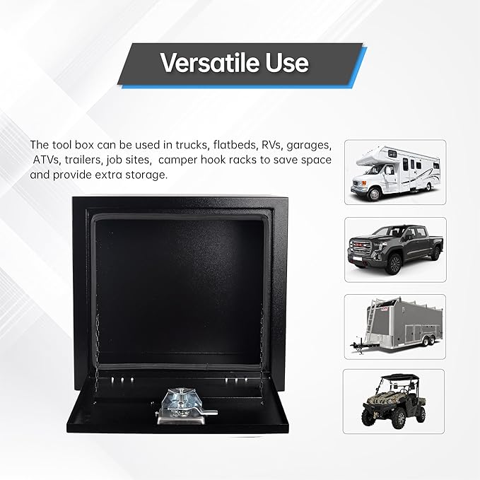 24 Inches Steel Underbody Tool Boxes，Heavy Duty Flatbed Tool Box with Lock and Key, Black（24''*24''*24''）
