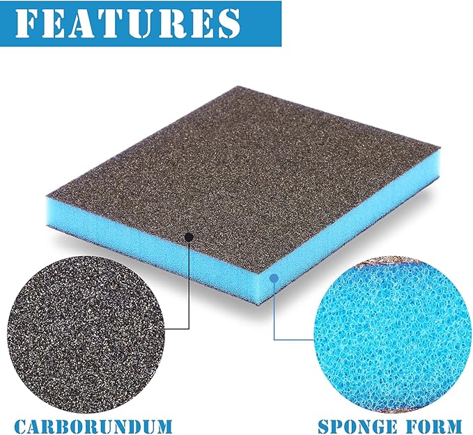 8Pcs 60 Grit Sanding Sponge, Jamiikury Coarse Sanding Blocks Washable and Reusable, Wet Dry Sandpaper Sponge for Wood Metal FurniturePaint and Drywall