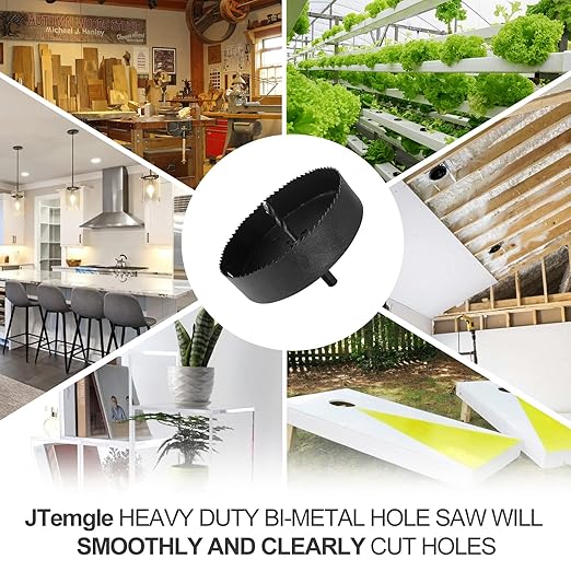 5 Inch Hole Saw with 1/2" Hex Shank Quick Change Arbor, JTemgle Bi-Metal Hole Saw Heavy Duty Hole Cutting Tool for Cornhole Boards, Recessed Lights, Wood, Plastic, Drywall & Soft Metal