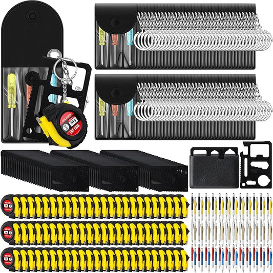 288 Pcs Mini Tape Screwdriver Keychain Set Valentine's Day Men Gifts Bulk Employee Appreciation Gift Bulk Multitool Pen Card for Adult Tool Party (Red,Yellow,Blue)