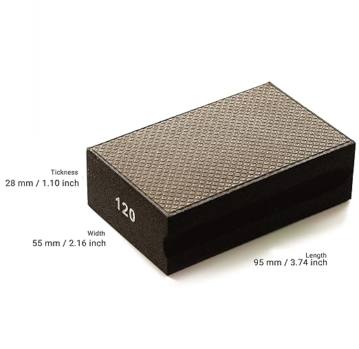 Glass Polish 15104 Diamond Hand Pad Sanding Block for Smoothing, Edging & Polishing 3.74??x 2.16??- Grit 120